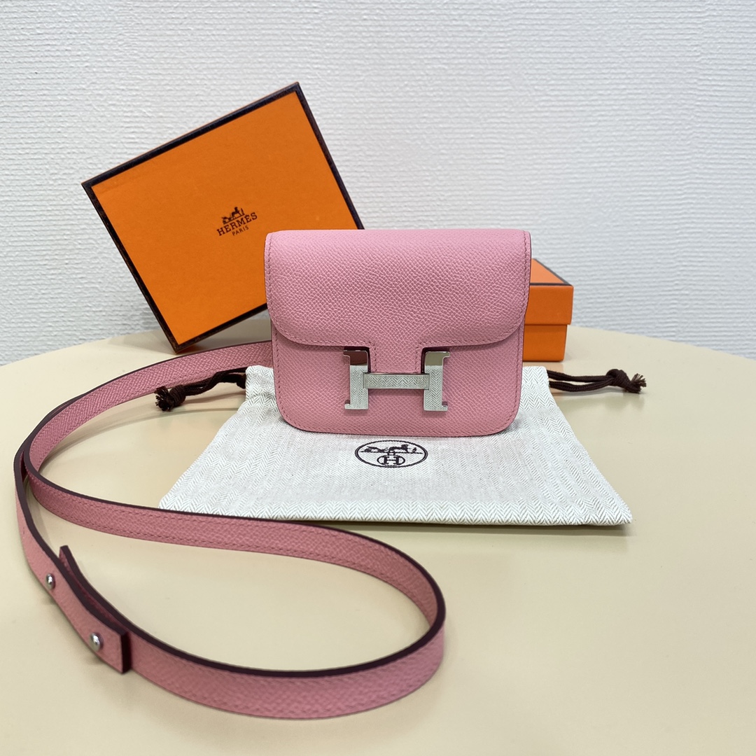 Hermes Constance Slim Wallet Belt Bag In Rose Confetti Epsom Leather